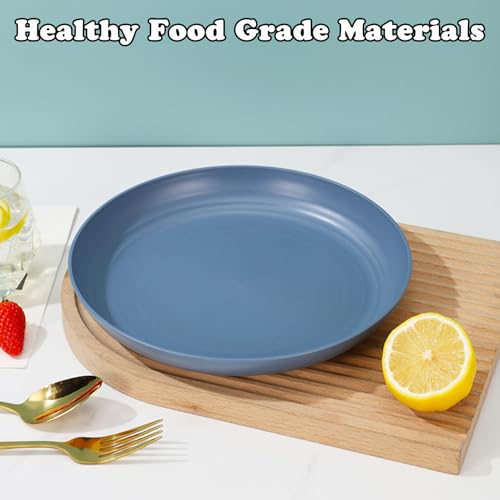 4 Pcs Wheat Straw Dinner Plates, 7.8 Inch Unbreakable Reusable Plastic Plates, Microwave & Dishwasher Safe, Lightweight Salad Dishes for Kitchen Camping, BPA Free (Dark Blue) - color: Dark Blue
