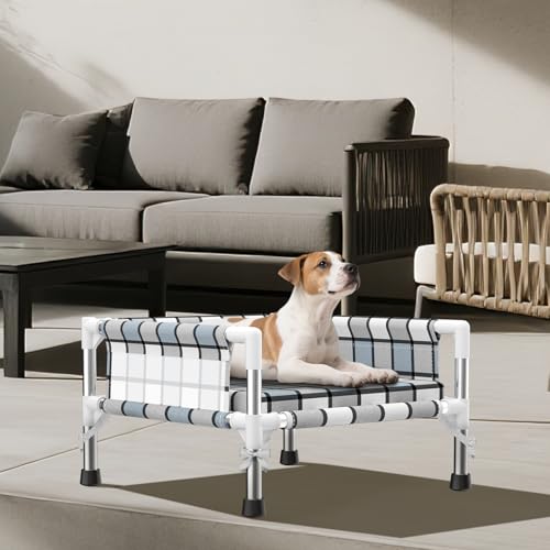 Elevated Raised Outdoor Dog Bed - Cooling Washable Dog Cot with Guardrail, Durable & Breathable Cotton Mesh Pet Hammock Beds with Stainless Steel Pipe Frame for Small Pets (Cushion-S) - size: Cushion-S