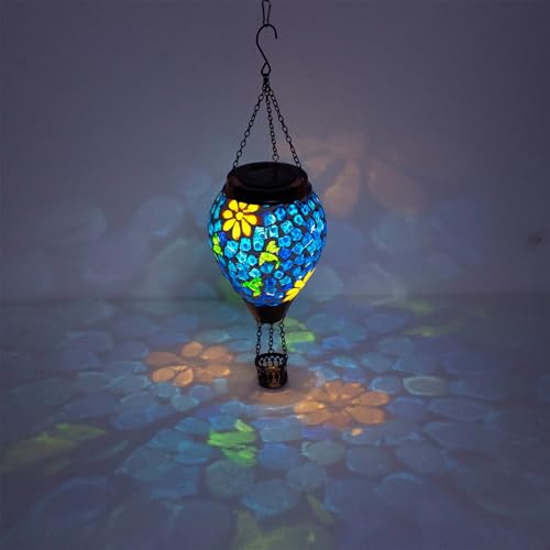 Hummingbird Solar Hot Air Balloon Lantern with Flame, Blue Hanging Mosaic Solar Lantern Outdoor Waterproof, Outdoor Solar Lights for Yard Gardening Gift for Mom Grandma Women - color: Mosaic Hummingbird