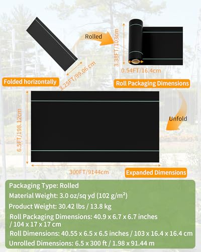 Pterying 6.5ftx300ft Weed Barrier Landscape Fabric Heavy Duty, Premium 3oz Garden Geotextile Fabric, Outdoor Weed Blocker Fabric, for Driveway Mats, Erosion Control, Ground Cover Weed Barrier - size: 6.5FTx300FT-3OZ