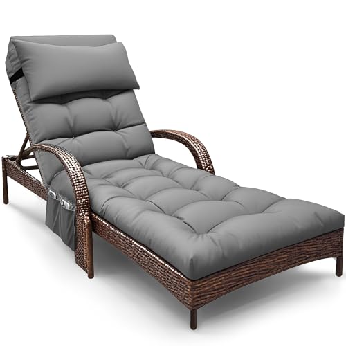 Outdoor Chaise Lounge Chair Cushion, Waterproof Outdoor Chair Cushions for Patio Furniture, 71 x 21 x 4 Inches Replacement Chaise Lounge Cushion with Ties (Grey) - color: Grey