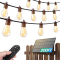 addlon 200FT(192+8) Solar String Lights Outdoor Waterproof with 6W Panel USB & Remote Control Patio Lights Long Last for 20+Hrs Dimmable Solar Power LED Bulbs for Porch Garden Market Bistro Backyard - size: 192+8FT(60 Sockets)