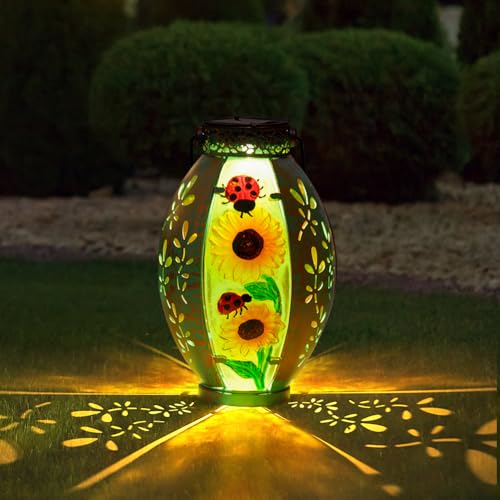 STARSOUL Solar Lantern Outdoor Waterproof, Hanging Solar Lantern for Patio Garden Yard Decor, Sunflower Garden Decor, Sunflower Gift for Women - color: Sunflower