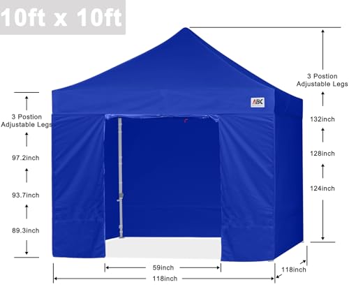 ABCCANOPY Easy Pop Up Canopy Tent with Sidewalls 10x10 Commercial -Series, Royal Blue - color: royal blue, size: 10X10