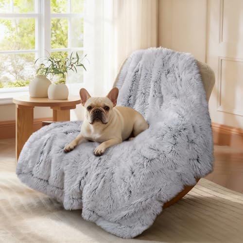 Luciphia Large Waterproof Dog Blanket for Pet Washable Liquid Proof Bed Intimacy Protection Shaggy Plush Calming Long Faux Fur Couch Cover Calming Cat Throw Blankets, Mist Grey, 50" x 60" - color: Mist Grey, size: 50"x60"