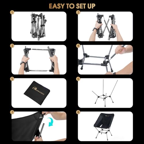 MOON LENCE Portable Camping Chair Plus, Larger & Roomier, Compact and Lightweight Still, Folding Chair for Backpacking & Hiking, 330Lbs Capacity (Black) - color: Black