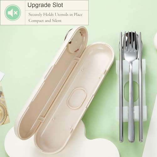 DEVICO Travel Utensils with Case Cute, Reusable Silverware for Lunch, Portable Cutlery Set, 18/8 Stainless Steel Fork Spoon Chopsticks in Cartoon Case, Dishwasher Safe (Light Yellow) - color: Light Yellow