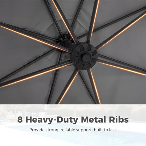 Tangkula 10ft Patio Umbrella with Base Included, Offset Cantilever Outdoor Umbrella with 360 Degree Rotation, Crank Handle, Sun-Protective Canopy for Pool Deck Garden Backyard (Gray) - color: Gray, size: 10 FT