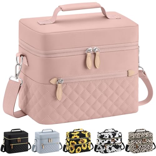 Tenot Insulated Lunch Box for Women Reusable, Leak Proof Cooler Lunch Bag Women for Work Stylish Quilted Lunch Tote Bag for Adult Picnic Travel Hiking Pink - color: Pink