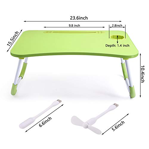 Slendor Lap Desk with Cup Holder, Foldable Laptop Table for Bed, Portable Bed Desk for Laptop and Writing, Computer Tray with Tablet Slot, Notebook Stand Reading Holder for Couch Sofa Floor,Green - color: Green
