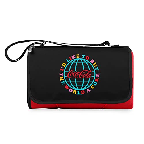 PICNIC TIME Coca-Cola Unity Buy the World a Coke Blanket Tote Picnic Blanket, Folding Outdoor Beach and Camping Blanket with Carry Tote and Zipper Pocket, Water Resistant Fleece, (Red with Black Flap) - color: Red With Black Flap