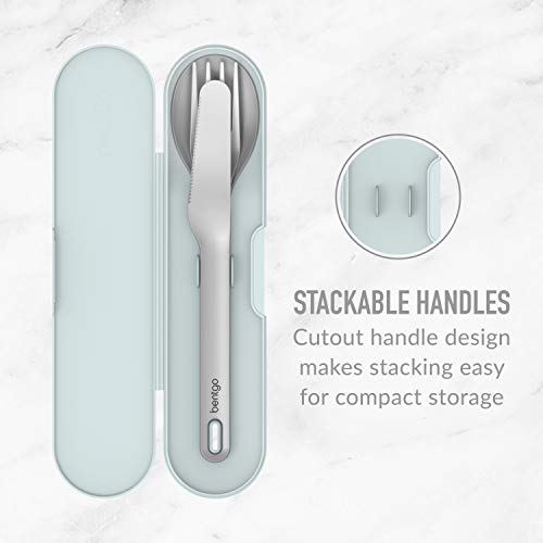 Bentgo Stainless Travel Utensil Set - Reusable 3-Piece Silverware Set with Carrying Case, High-Grade Premium Steel, BPA-Free Case, Eco-Friendly - Ideal for Travel, Camping, and Office Use (Aqua) - color: Aqua