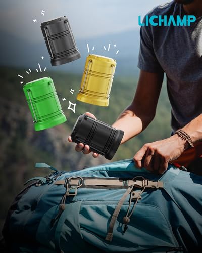 Lichamp 4 Pack LED Camping Lanterns, Battery Powered Camping Lights LED Collapsible Flashlight Portable Emergency Supplies Kit, A4BK - color: Black