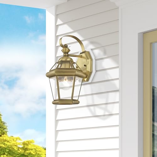 Livex Lighting 2051-91 Monterey 1 Light Outdoor Brushed Nickel Finish Solid Brass Wall Lantern with Clear Beveled Glass - color: Brushed Nickel