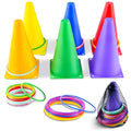 OBTANIM 26 Pcs Plastic Colorful Cones Ring Toss Combo Set Outdoor Carnival Games for Kids Adults Birthday Party Throwing Backyard Games - style: Cones Ring