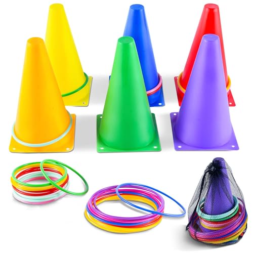 OBTANIM 26 Pcs Plastic Colorful Cones Ring Toss Combo Set Outdoor Carnival Games for Kids Adults Birthday Party Throwing Backyard Games - style: Cones Ring