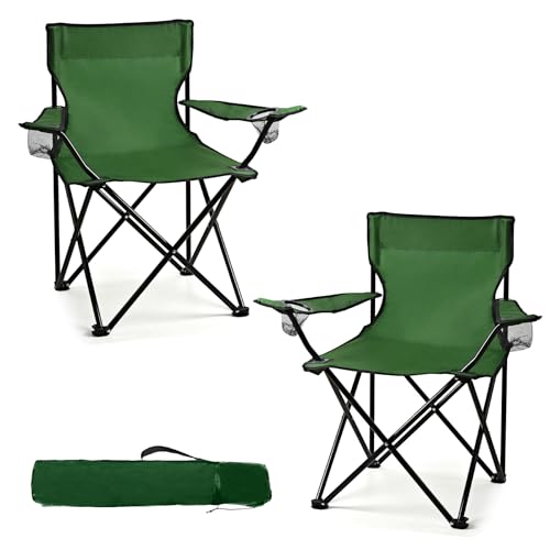 WEIDIORME 2 Pack Lightweight Camping Chairs for Adults & Teens, 250LBS Capacity Foldable Portable Chairs with Carry Bag, Compact Design for Camping, Beach, Picnics, and Outdoor Events - color: Dark Green Chairs 2pcs, size: Medium