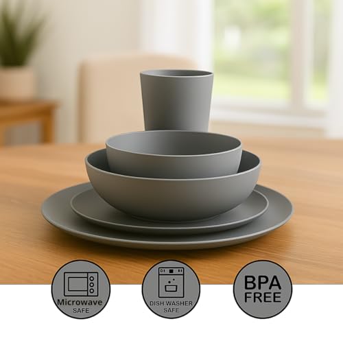 40-Piece Unbreakable Plastic Kitchen Dinnerware Set – Service for 8 | Modern Reusable Dish Set for Home, Outdoor Camping | Microwave & Dishwasher Safe, BPA-Free, Eco-Friendly