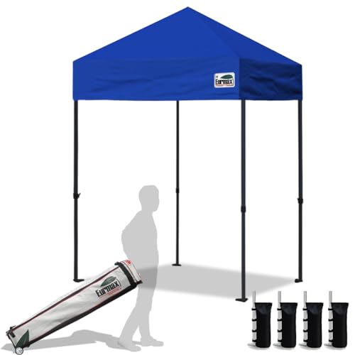 Eurmax USA 5x5ft Pop Up Canopy, Commercial Instant Tent for Outdoor Events, Patented No-Tip Rolling Storage Bag with 4 Sandbags, UV & Water Resistant, Heavy Duty Portable Shelter Gazebo,Blue - color: Blue, size: 5x5