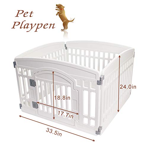 Pet Playpen Gate for Dogs Heavy Plastic Puppy Exercise Pen Small Pets Fence Puppies Folding Cage 4 Panels for Puppies and Small Dogs House White (33.5x33.5 Inches) - color: White, style: WHITE 4*panel