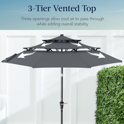 Best Choice Products 10ft 3-Tier Market Patio Umbrella, Outdoor Sun Shade with Tilt, Crank Lift, 8 Ribs for Backyard, Deck, Poolside - color: Slate