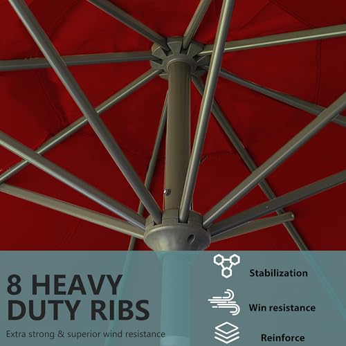 9FT Outdoor Patio Umbrella Outdoor pool Umbrella with Push Button Tilt and Crank, Market Umbrella 8 Sturdy Ribs UV Protection for Garden, Deck, Backyard (Red) - color: Red