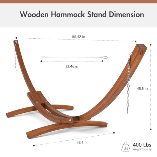 ANOW 13.5FT Curved Wood Hammock Stand Only, Heavy Duty Larch Wood Hammock Arc Stand with 2 Chains, 4 Carabiners and 4 Balance Ropes, 400 LBS Weight Capacity - color: Larch Wood