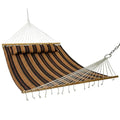 Sunnydaze Quilted Double Hammock for Outside with Spreader Bars and Pillow - 450 lb Capacity, 74x55 Inch Bed, UV Resistant, Quick Dry - Chains Included, Stand Sold Separately - Woodland Stripe - color: Woodland Stripe