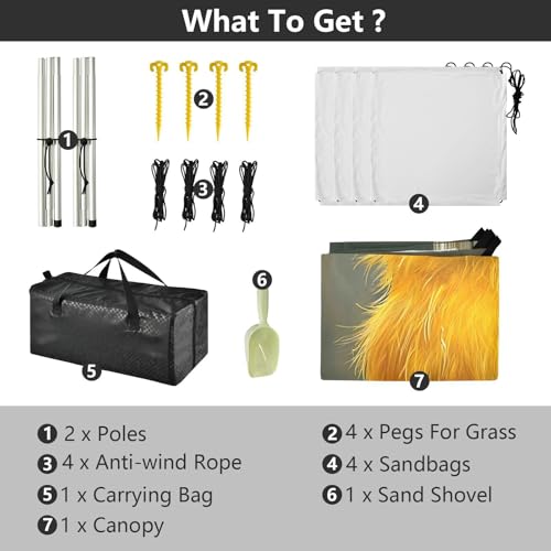 Cartoon Funny Pet Chicken Inquisitive Foldable Beach Tent UPF50+ Easy Setup Sun Shade with Sand Shovel, Sandbags for Family Trips, Picnics & Camping