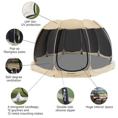 Alvantor® Screen House Room Camping Tent Outdoor Canopy Pop Up Sun Shade Shelter 10 Mesh Walls Not Waterproof Beige 15'x15' Patent Pending - color: Beige, size: 15'x15'