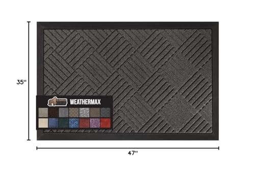 GORILLA GRIP 100% Waterproof All-Season WeatherMAX Doormat, 47x35, US Designed Natural Rubber, Stain and Fade Resistant, Low Profile Indoor Outdoor Door Mats, Easy Clean Patio Mat, Gray Diamond - color: Gray Diamond, size: 47" X 35"