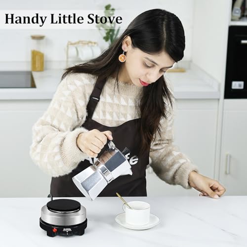 Artilife 500W Mini Electric Hot Plate - Moka Pot Special, 110V Compact RV Camping Stove, 4" Cast Iron Burner for Coffee, Low Wattage Portable