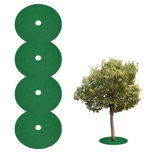 HARFINGTON 4pcs Tree Mulch Ring 12.6 Inch Non-Woven Round Tree Protector Weed Barrier Mat Plant Cover Rings for Weed Grass Control Root Protection, Green - color: Green, size: 12.6