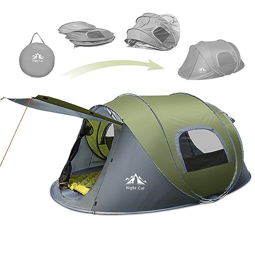 Night Cat Pop-up Camping Tent: 2 Person Tent Waterproof Instant Easy Setup Family Tent - color: Dark Green, size: 2 Persons (9.5x6.6x4 ft)