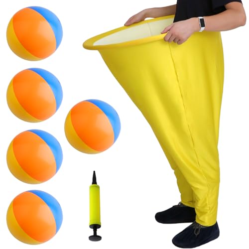 Granny Pants Yard Game Set for Adults, Oversized Granny Pants with 5 Bouncy Balls and 1 Pump, Giant Stretchy Pants, Fun Tossing Games Props for Outdoor Parties, Group Gatherings and Family(Yellow) - color: Yellow, size: Large