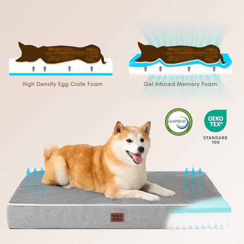 EHEYCIGA Orthopedic Dog Bed Waterproof 41"x27", Memory Foam Pet Bed for XLarged Dogs, Washable Pet Mat with Removable Cover, Grey - color: Grey, size: 41.0"L x 27.0"W x 3.0"Th