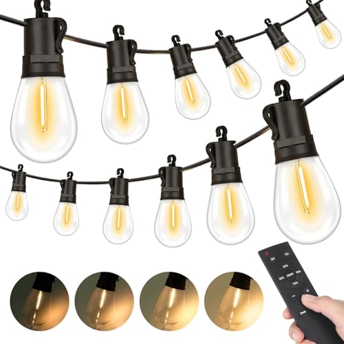 LED Outdoor String Lights, 150FT Waterproof Patio Light with Remote & 48 Shatterproof Dimmable S14 Edison Bulbs(3 Spare), 3 Modes 2 Timer Outside Garden Lighting for Balcony, Porch, Party, Christmas - size: 150ft With Remote