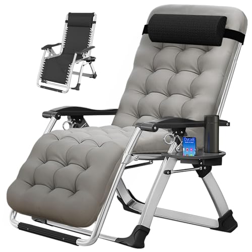 MOPHOTO Zero Gravity Chair, Outdoor Padded Lounge Chair with Side Table, Zero Gravity Recliner Chair, Outdoor Reclining Chair, Sturdy & Comfortable, Supports up to 440lbs - color: Black W/ Light Silver Gray, style: Zero Gravity Chair
