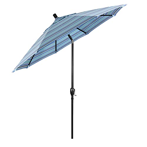 California Umbrella 9' Round Aluminum Market Umbrella, Crank Lift, Push Button Tilt, Black Pole, Sunbrella Dolce Oasis - color: Dolce Oasis
