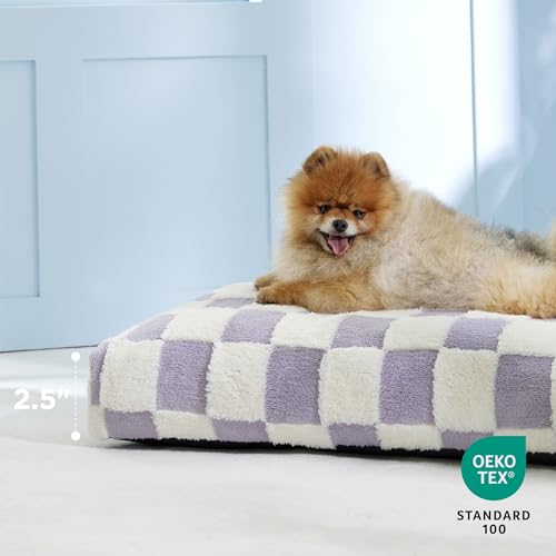 LE SURE Dog Beds Medium Size-Thick Shredded Chopped Foam Pet Bed as Gift for Indoor with Removable Cover, Cute Modern Fuzzy Plush & Anti Slip Bottom, Purple - color: Purple, size: 30.0"L x 20.0"W x 4.0"Th