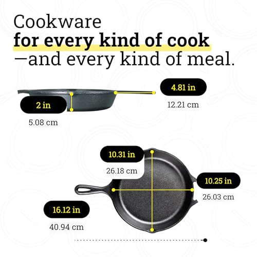 Lodge Seasoned Cast Iron Skillet 10.25 Inches - PFAS-Free, Non-Toxic Cookware - Use with an Oven, Stove, Grill, or Campfire - Naturally Non-Stick & Oven Safe - size: 10.25 Inch (1 Count)