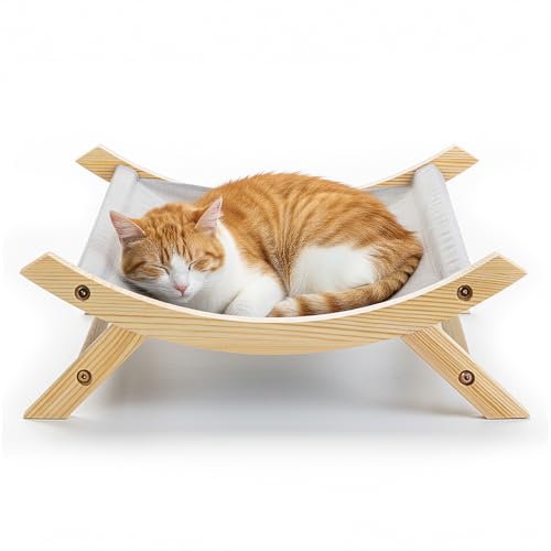 CallieCo Wooden Cat Hammock Bed, Modern Elevated Pet Lounger with Premium Wooden Frame & Breathable Fabric, Stylish Indoor & Outdoor Cat Bed for Cats & Small Dogs - Gray - color: Gray