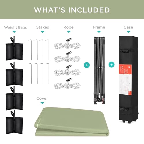 Best Choice Products 10x10ft Pop Up Canopy Tent, Outdoor Shade, 1 Person 1 Minute Set Up, Carry Case, 4 Weight Bags - Sage Green - color: Sage Green, size: 10x10ft