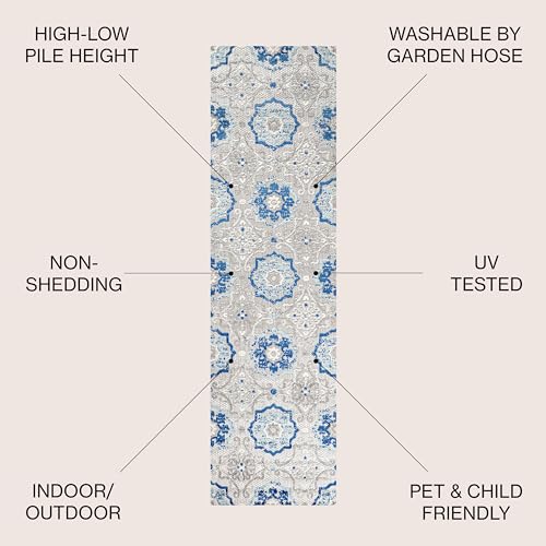 JONATHAN Y Mediterranean Medallion Indoor Outdoor Runner Rug 2X8 Blue/Gray, Boho for Backyard, Patio, Porch, Easy-Cleaning, High Traffic, Pet-Friendly, Non-Shedding (AMC101A-28) - size: 2'3" x 8' (Runner)