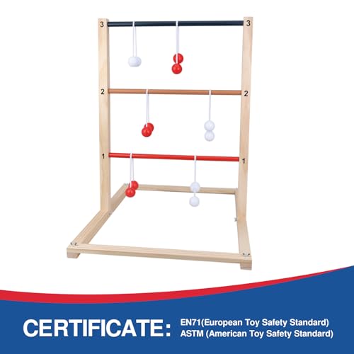 GOTHINK Wooden Ladder Toss Game Set - Finished Wood Toss Set with Ladder Ball Bolos - Indoor & Outdoor Game for Kids & Adults - color: Wooden Ladder Toss