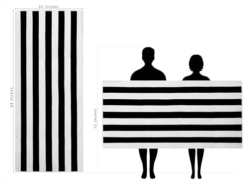 COTTON CRAFT Oversized XXL Beach Towel - 2 Pack 35x84 - The Big Kahuna 7 Foot Extra Large Beach Blanket Towel - Big & Tall - Huge 100% Cotton Velour Soft Luxury Pool Bath Towel - Cabana Stripe Black - color: Cabana Stripe - Black, size: 2 Pack - 35x84