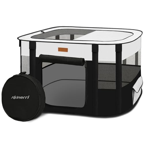 Dog Playpen - Foldable Cat Play Pens for Pubby, Kitten, Rabbit, Portable Pet Tent with Carring Bag for Indoor/Outdoor Travel Camping (Black-Medium) - color: Black, style: Medium