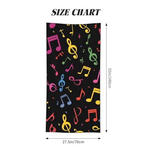 Music Notes Beach Towel 55x28 Inches Oversized Quick Dry Absorbent for Pool Yoga, Colorful Art Sand Towel Summer Vacation Gifts for Adults - color: Black