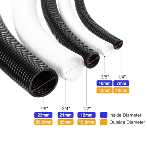 uxcell 1/4 Inch x 100 Ft Split Wire Loom Tubing, Guard Convoluted Flex, Protective Split Cable Conduit, Flexible Wire Protector Tubing, Electrical Cord Cover, White - color: White, size: 1/4 Inch x 100 Ft