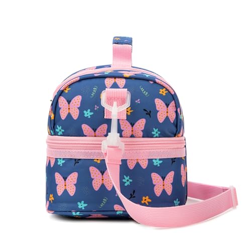 Insulated Kids Dual Compartment Lunch Bags Tote for Girls Boys Toddler Lunch Boxes Pre-School Toddler Kindergarten Picnic Camp Food Cooler Thermal with Strap (ZPINK‌BTFLY) - color: ZPINK‌BTFLY
